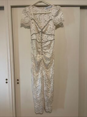 Self-Portrait Cream Lace Maxi Dress with Beaded Trim